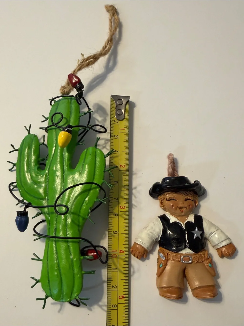 Western Cactus Cowboy Christmas Bauble Ornaments Medium Green Set Of 2 Hanging